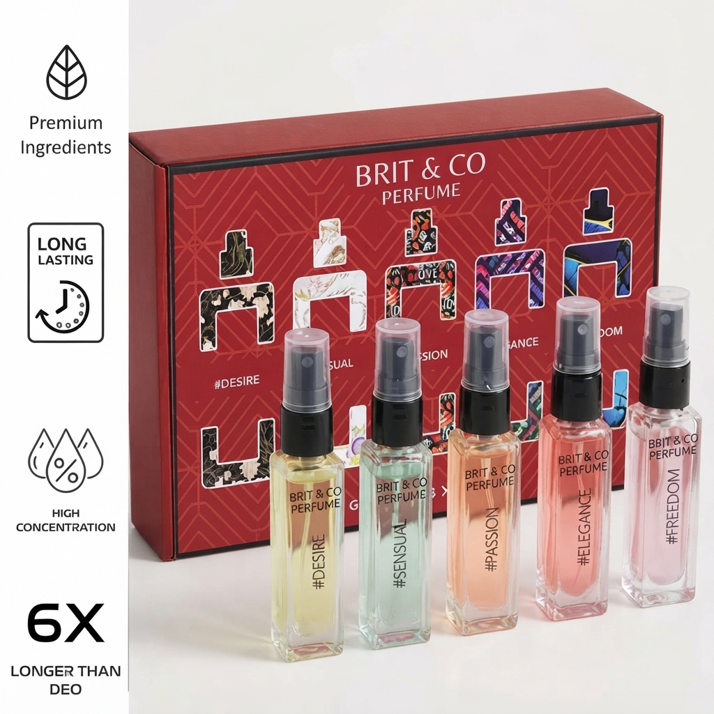Pack of 5 BRIT And Co Perfume with Free Gift| Luxury Long-Lasting Fragrances 8ml LTD