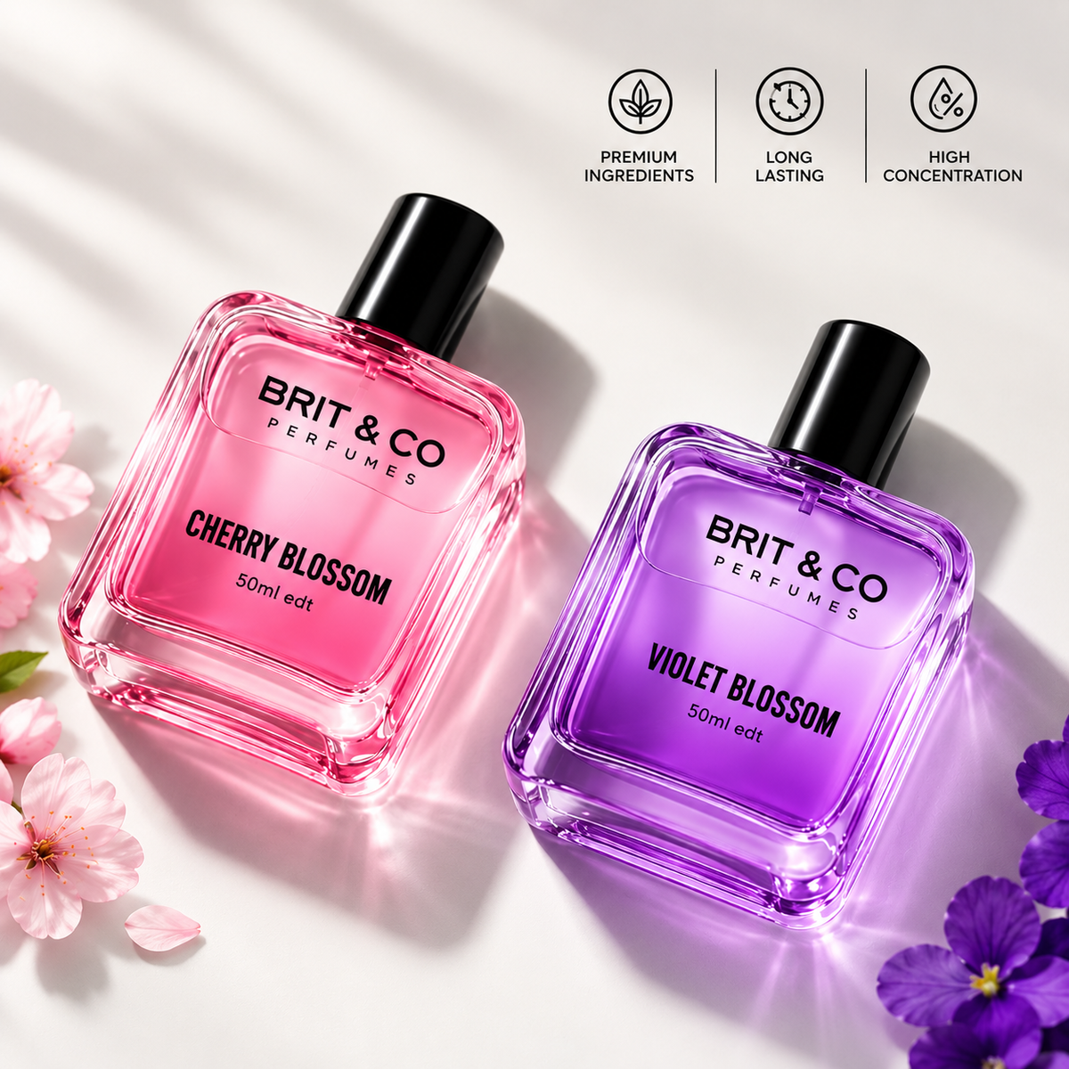 Brill And Co Perfume Duo - Cherry Blossom & Violet Blossom | Pack of 2 Luxury Fragrances