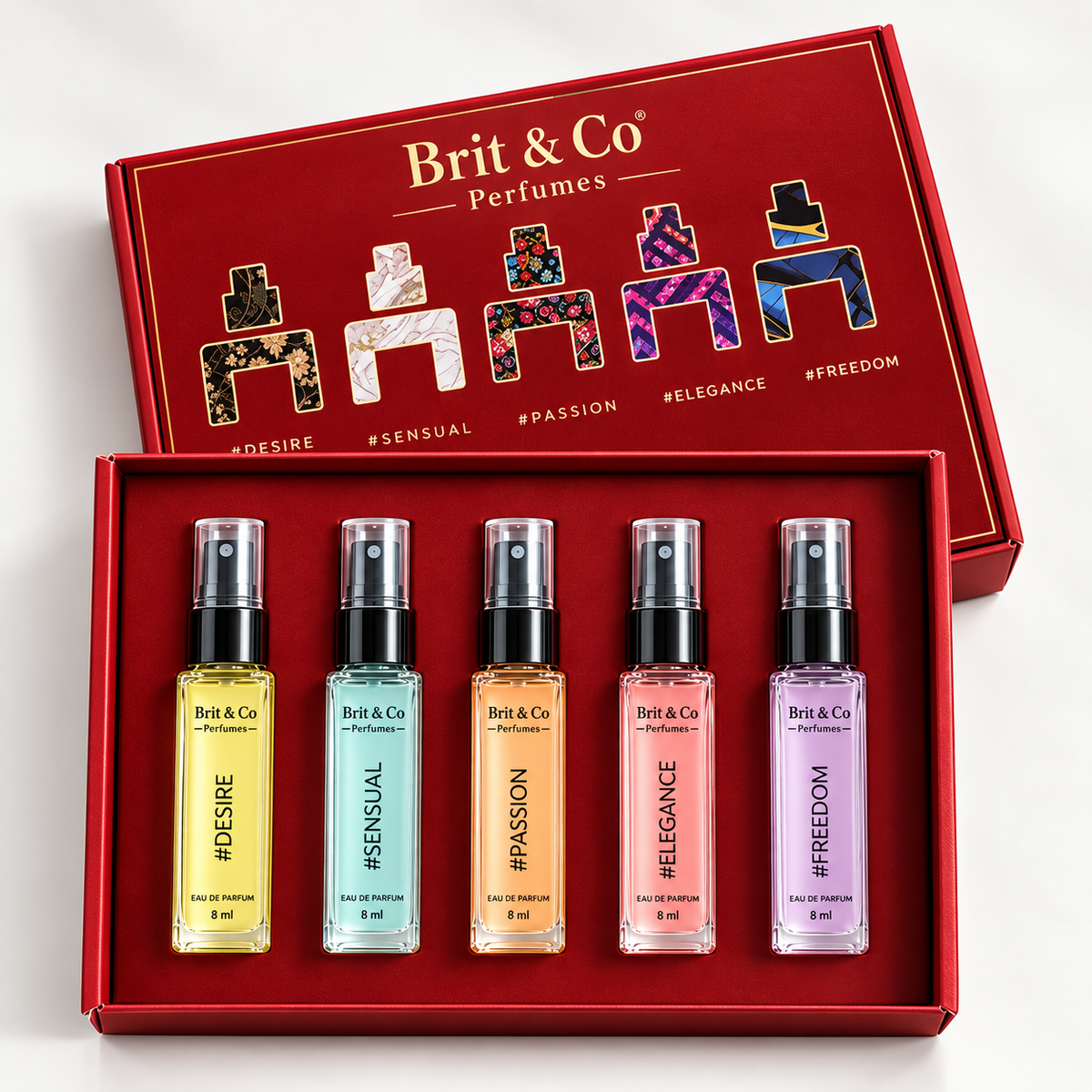 Pack of 5 BRIT And Co Perfume with Free Gift| Luxury Long-Lasting Fragrances 8ml LTD